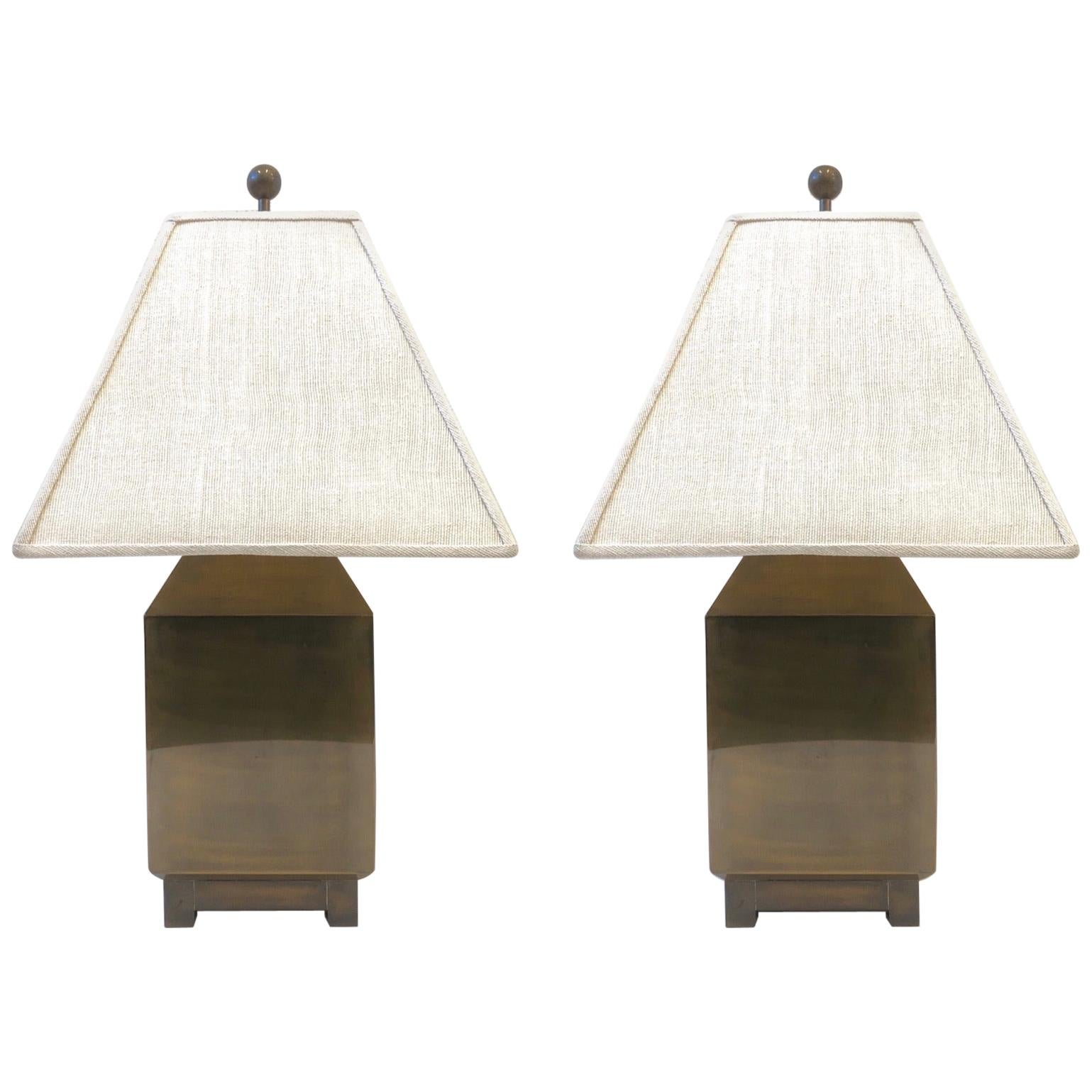 Pair of Aged Brass Table Lamps by Mastercraft