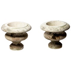 Pair of Aged Cement Urns Form Planters