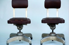 Pair of Aged Industrial Office Swivel Chairs