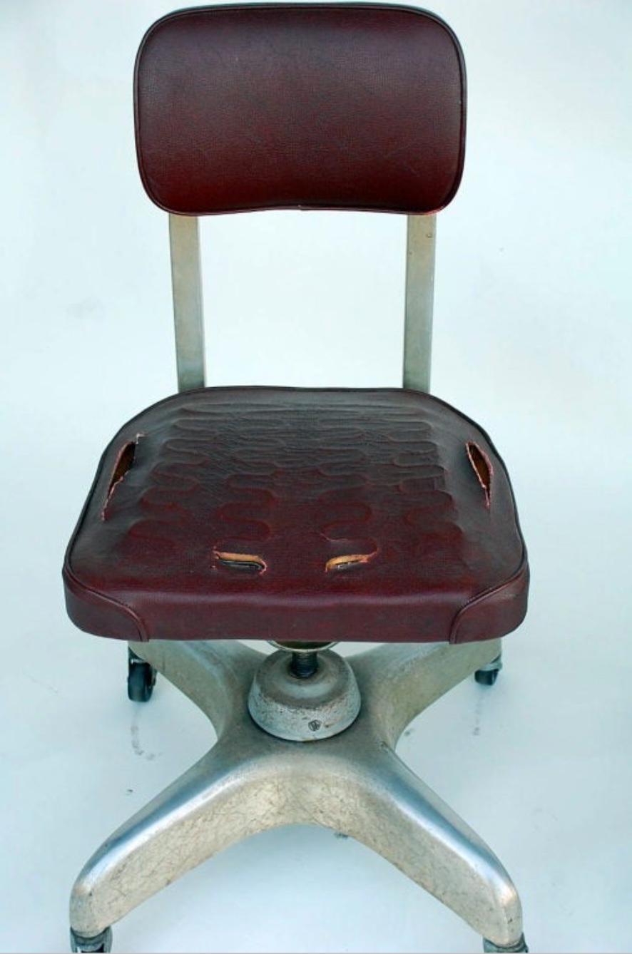 Pair of Aged Industrial Office Swivel Chairs For Sale 1