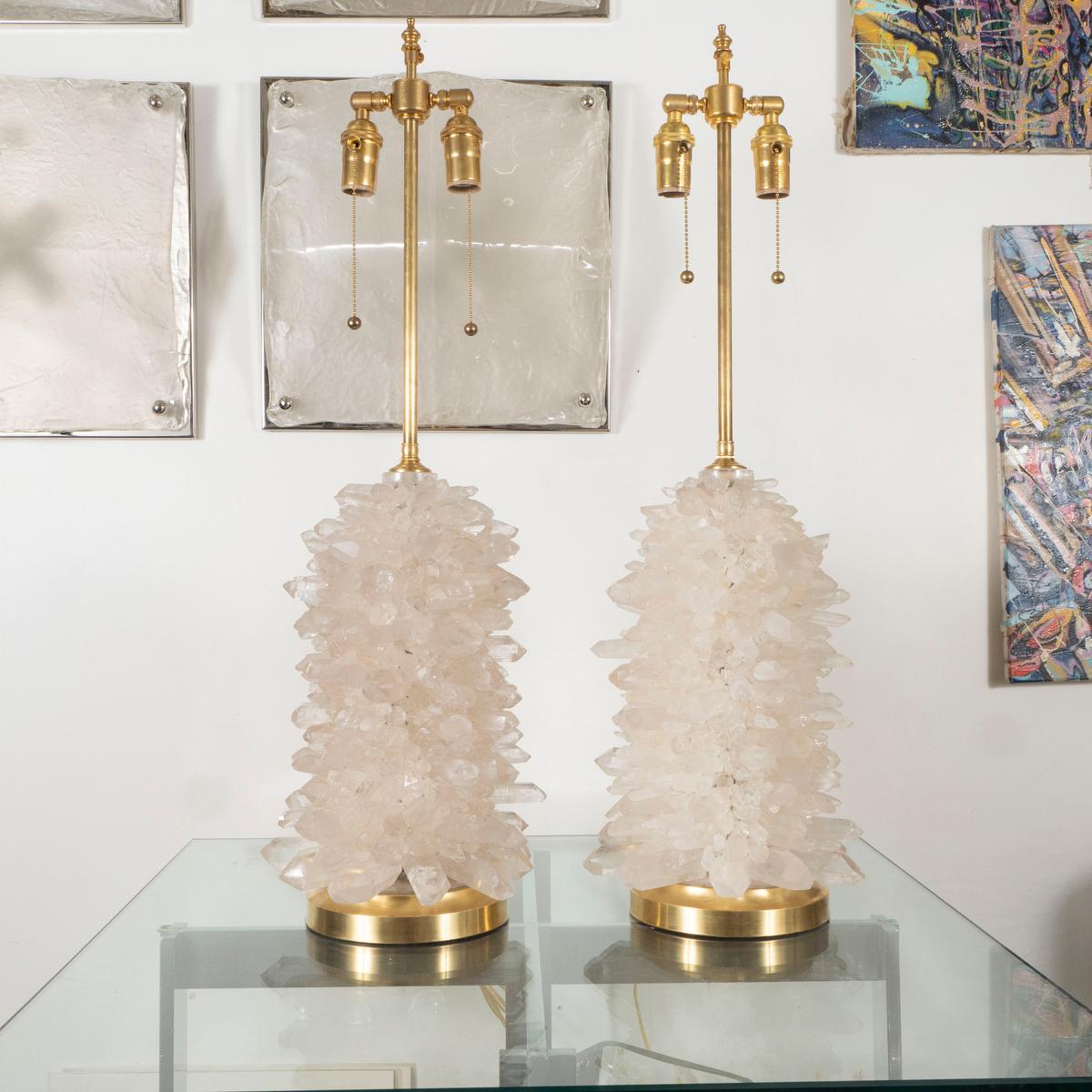 Américain Paire de lampes à grappes Aggregate en cristal de roche par Spark Interior en vente