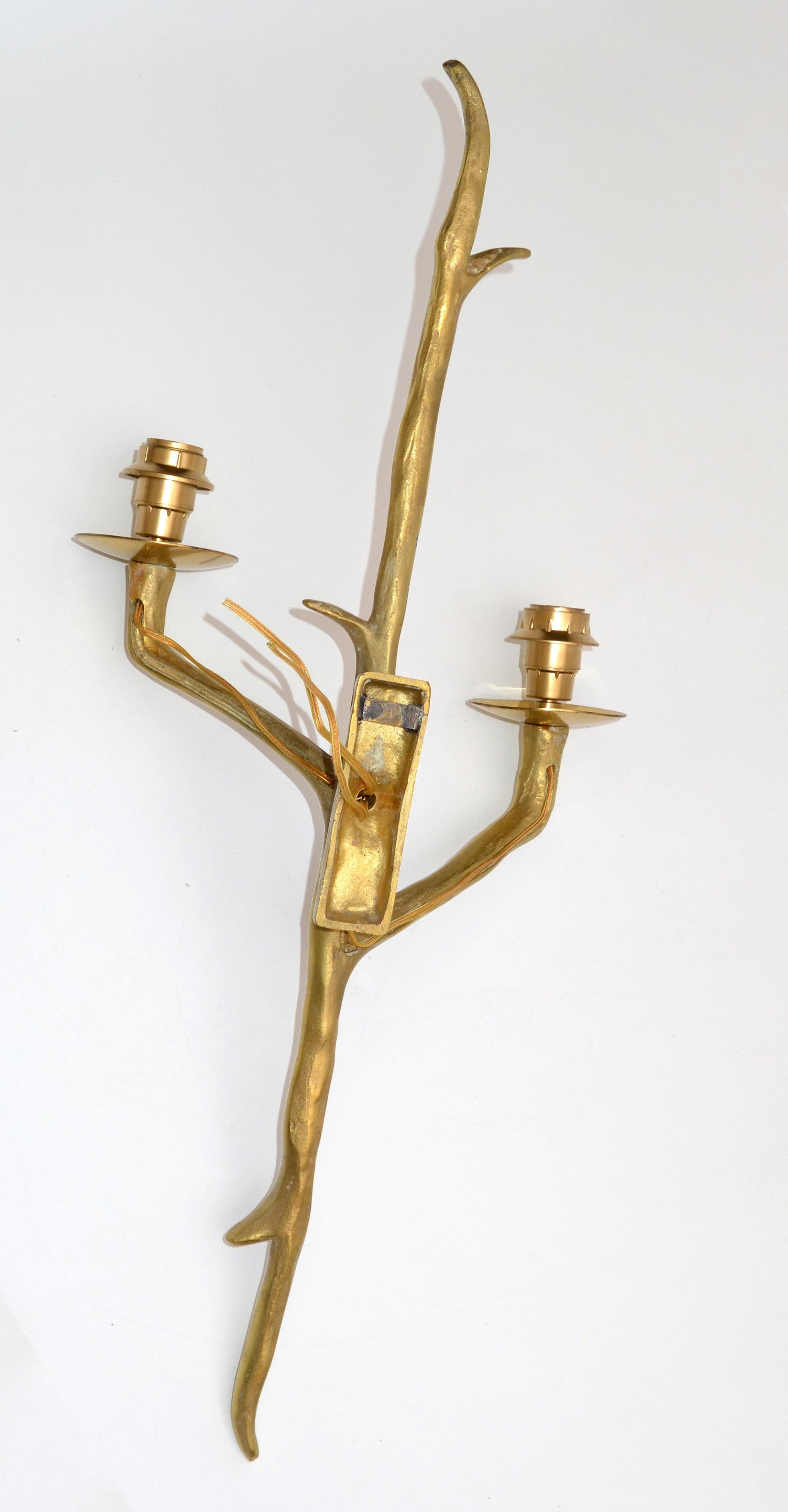 Pair of Agostini Style Sconces Bronze with Black and Gold Shades, France, 1950s For Sale 5