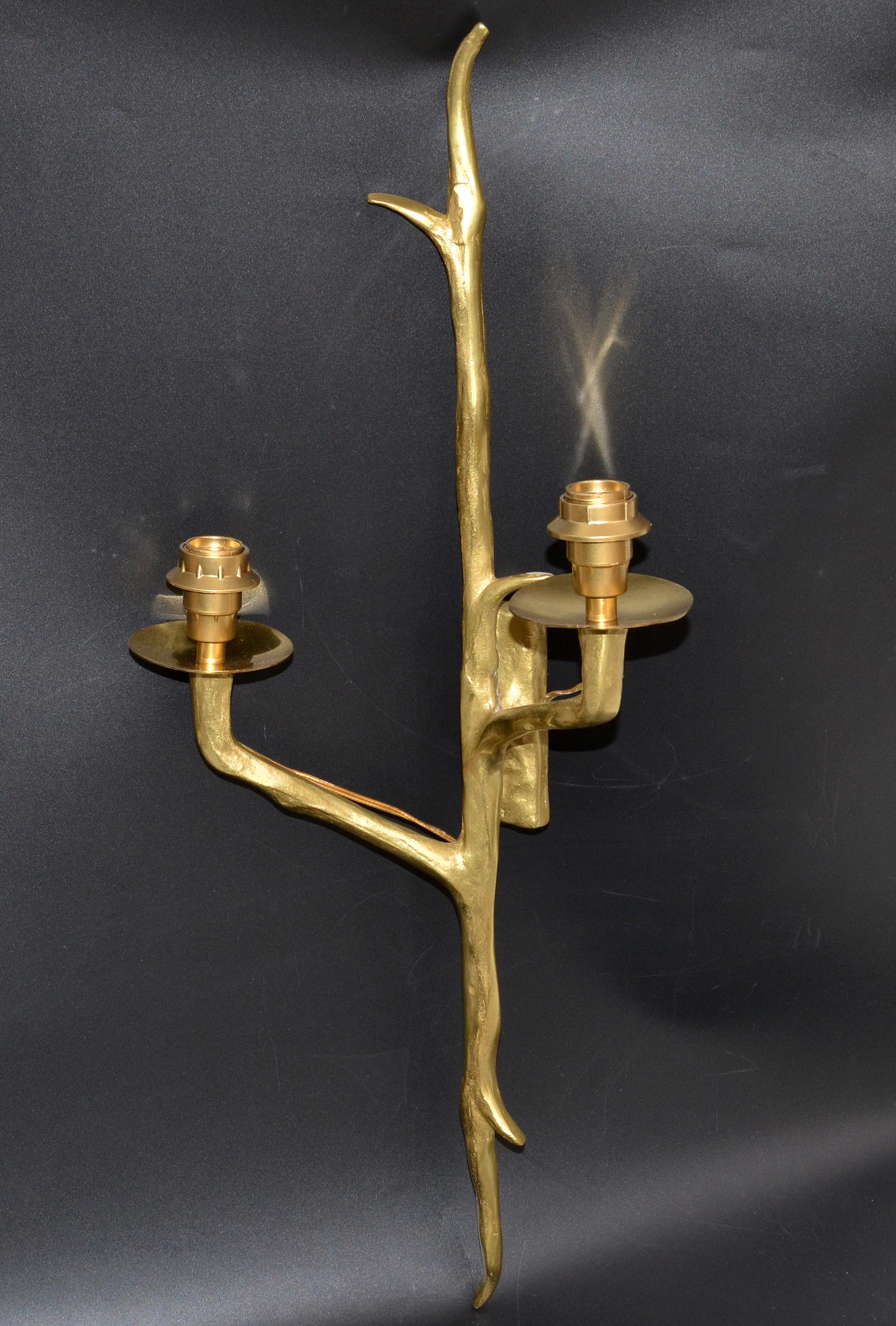 Pair of Agostini Style Sconces Bronze with Black and Gold Shades, France, 1950s In Good Condition For Sale In Miami, FL