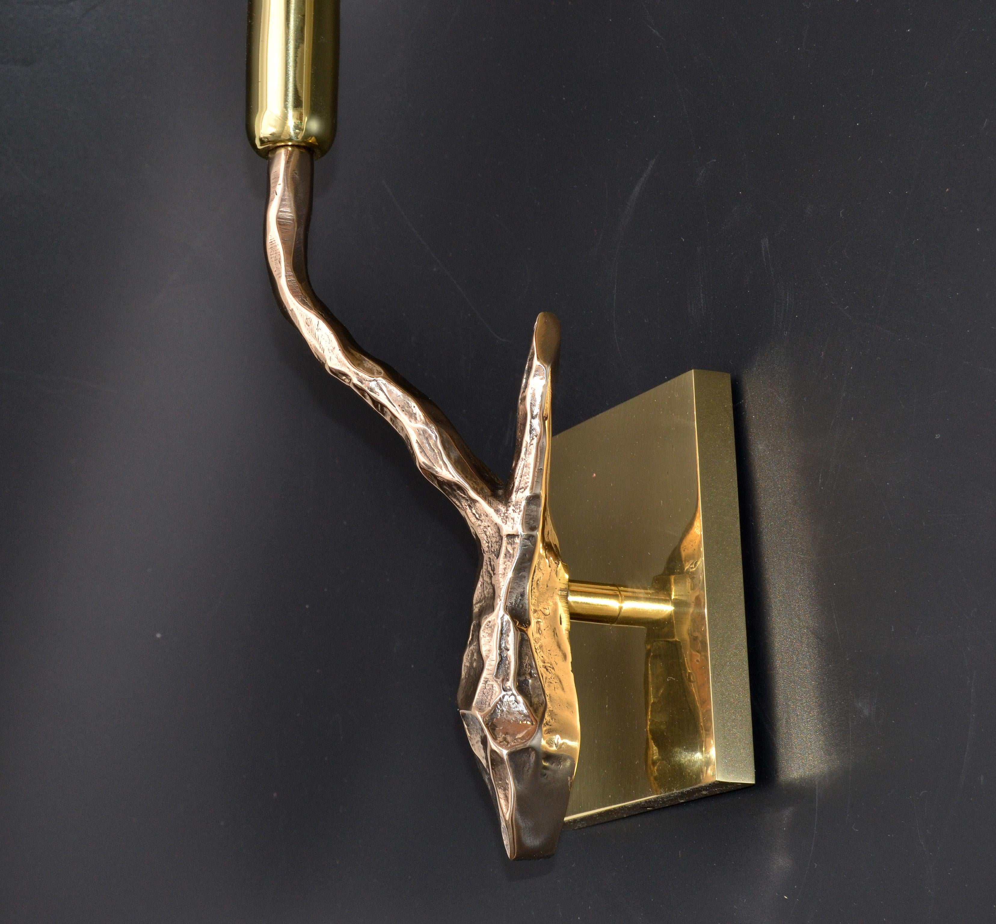 Pair of Agostini Style Sconces Bronze with Gold Metallic Shades, France, 1950s For Sale 4