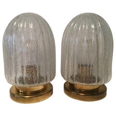 Pair of Air Bubble Glass and Brass Cactus Shape Table Lamps by Doria Germany