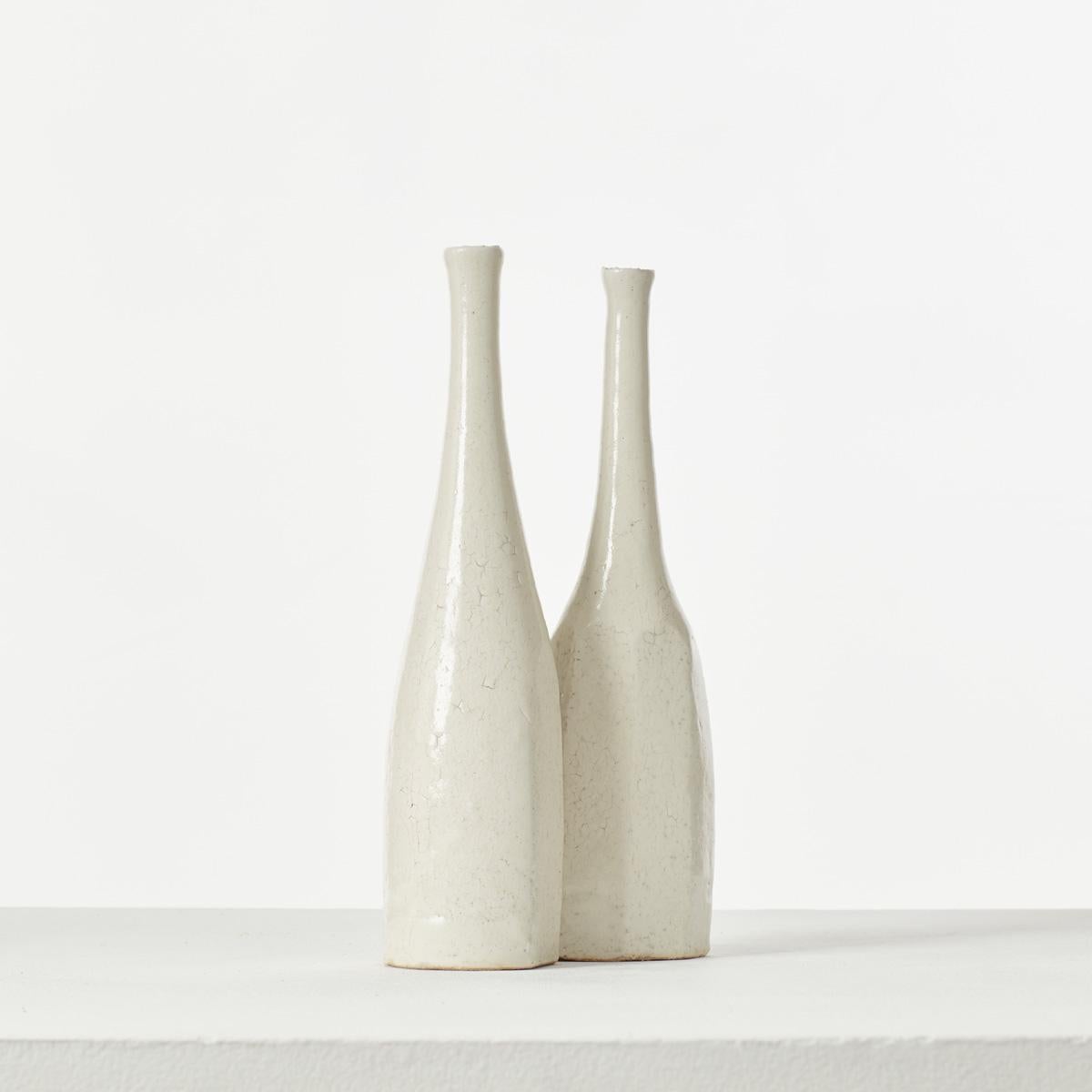 Modern Pair of Akiko Hirai Ceramic ‘Morandi’ Bottle Vases, Early 21st Century, UK