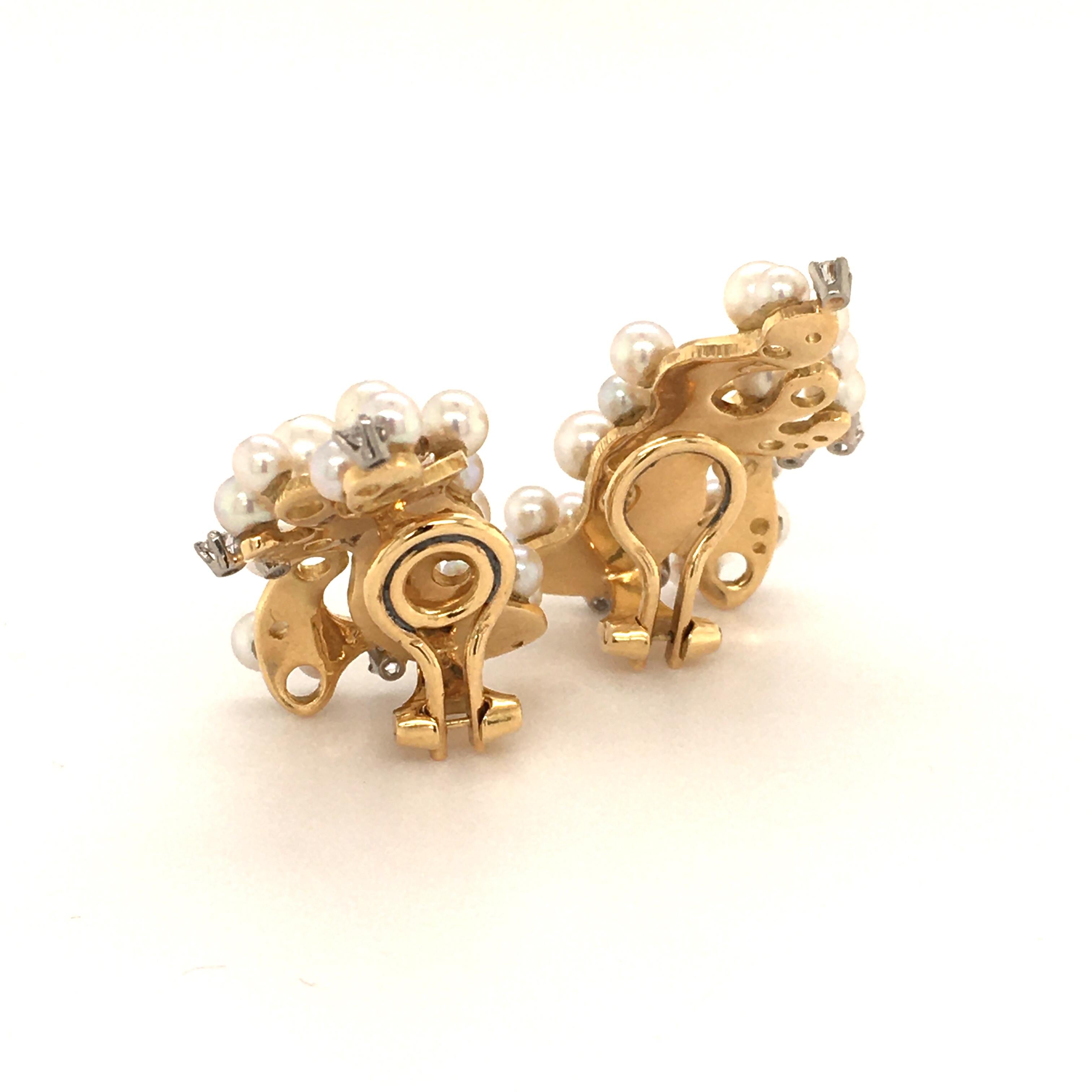 Pair of Akoya Pearl Yellow Gold Earclips 5