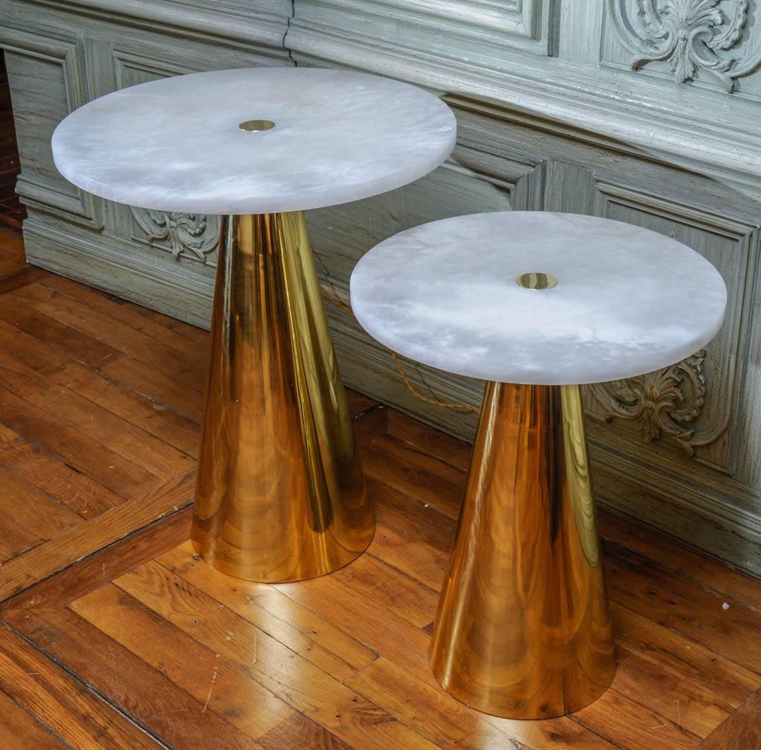 Pair of Alabaster and Brass Pedestals For Sale 1