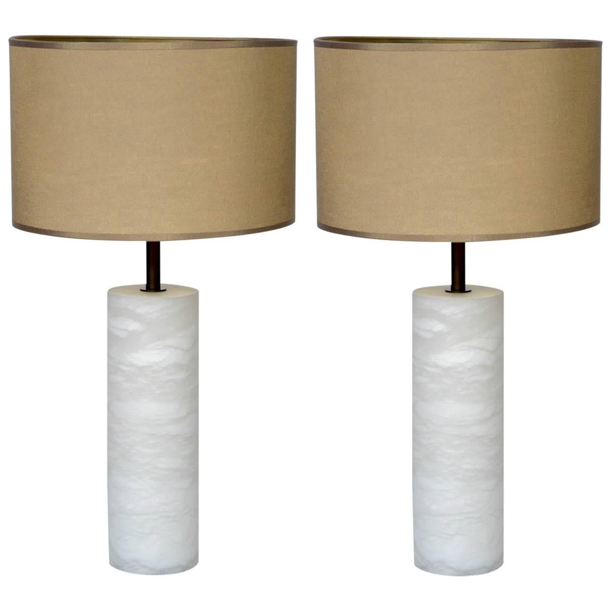Pair of Alabaster and Brass Table Lamps with Multiple Lights Glustin Luminaires For Sale