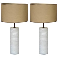 Pair of Alabaster and Brass Table Lamps with Multiple Lights Glustin Luminaires