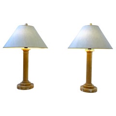 Pair of Alabaster and Bronze Column Table Lamps by Donghia