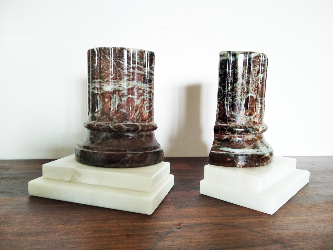 Italian Bookends Alabaster & Marble Column  Desk Grand Tour Style Italy 50s