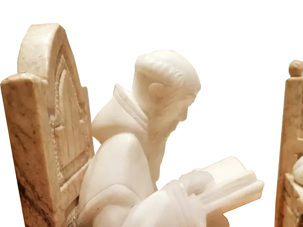 20th Century Pair of Alabaster Marble Bookends in Form of Medieval Library Very Original 