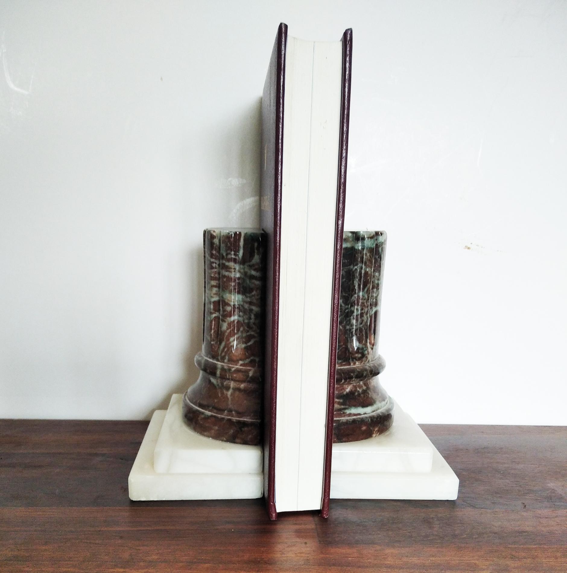 Carved Bookends Alabaster & Marble Column  Desk Grand Tour Style Italy 50s
