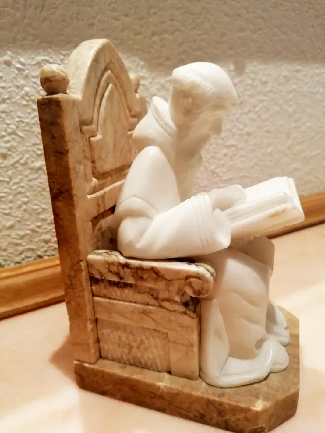 Pair of Alabaster Marble Bookends in Form of Medieval Library Very Original  3
