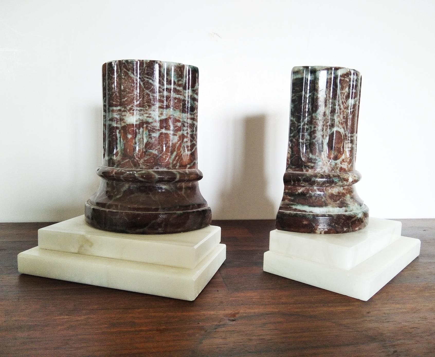 Bookends Alabaster & Marble Column  Desk Grand Tour Style Italy 50s In Excellent Condition In Mombuey, Zamora