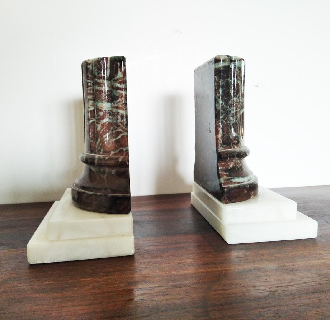 20th Century Bookends Alabaster & Marble Column  Desk Grand Tour Style Italy 50s