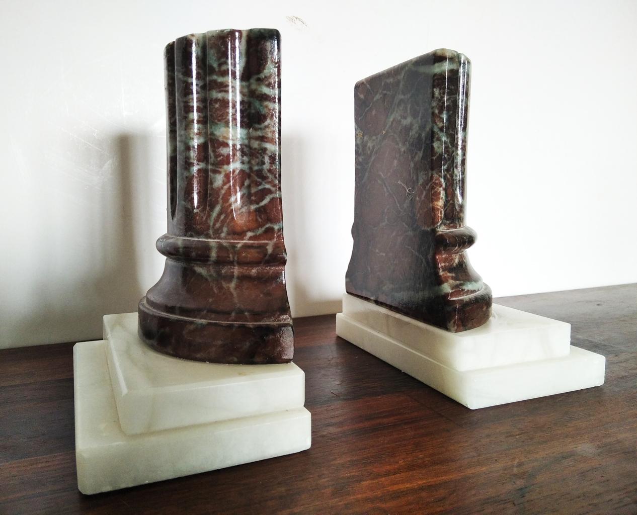 Bookends Alabaster & Marble Column  Desk Grand Tour Style Italy 50s 1