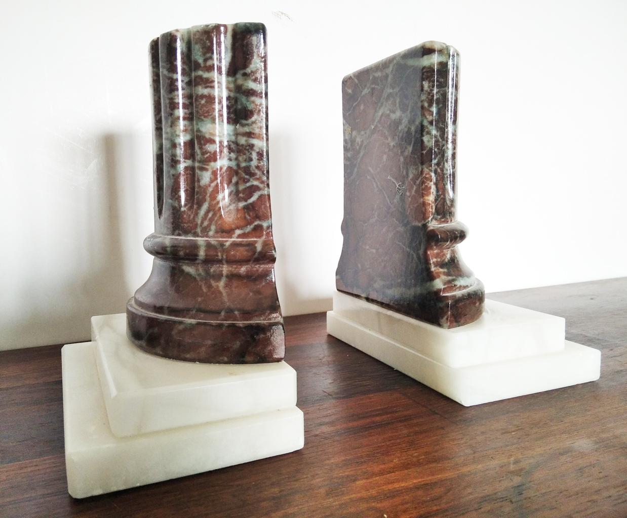 Bookends Alabaster & Marble Column  Desk Grand Tour Style Italy 50s 3