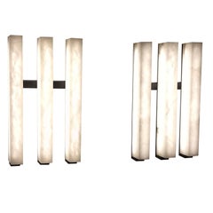 Pair of Alabaster and Metal 3 lights Sconces
