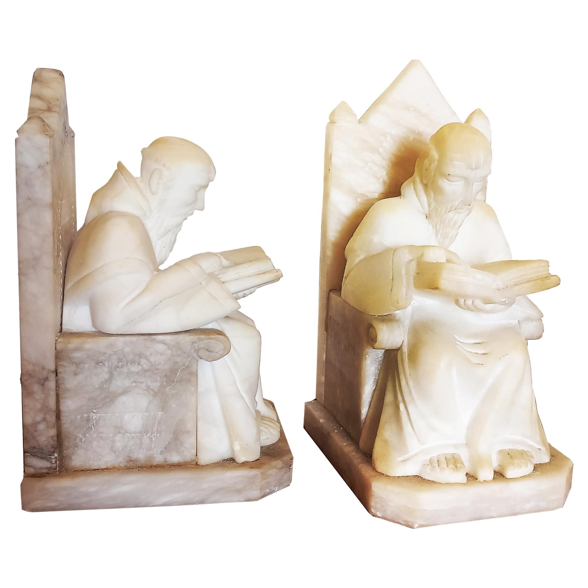 Italian Pair of Alabaster Bookends in Form of Medieval Library Very  For Sale