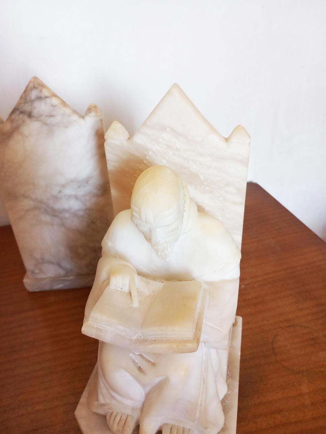 20th Century Pair of Alabaster Bookends in Form of Medieval Library Very  For Sale