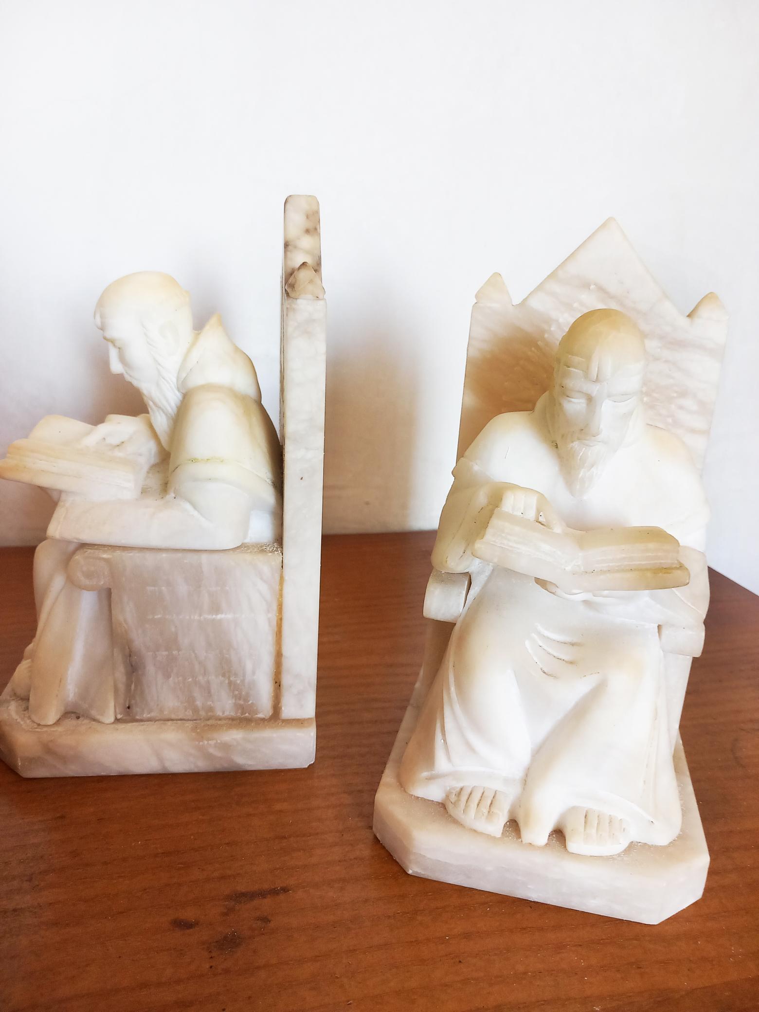 Pair of Alabaster Bookends in Form of Medieval Library Very  For Sale 1