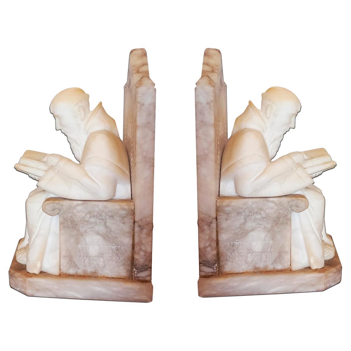 Pair of Alabaster Bookends in Form of Medieval Library Very  For Sale