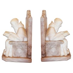 Vintage Pair of Alabaster Bookends in Form of Medieval Library Very 