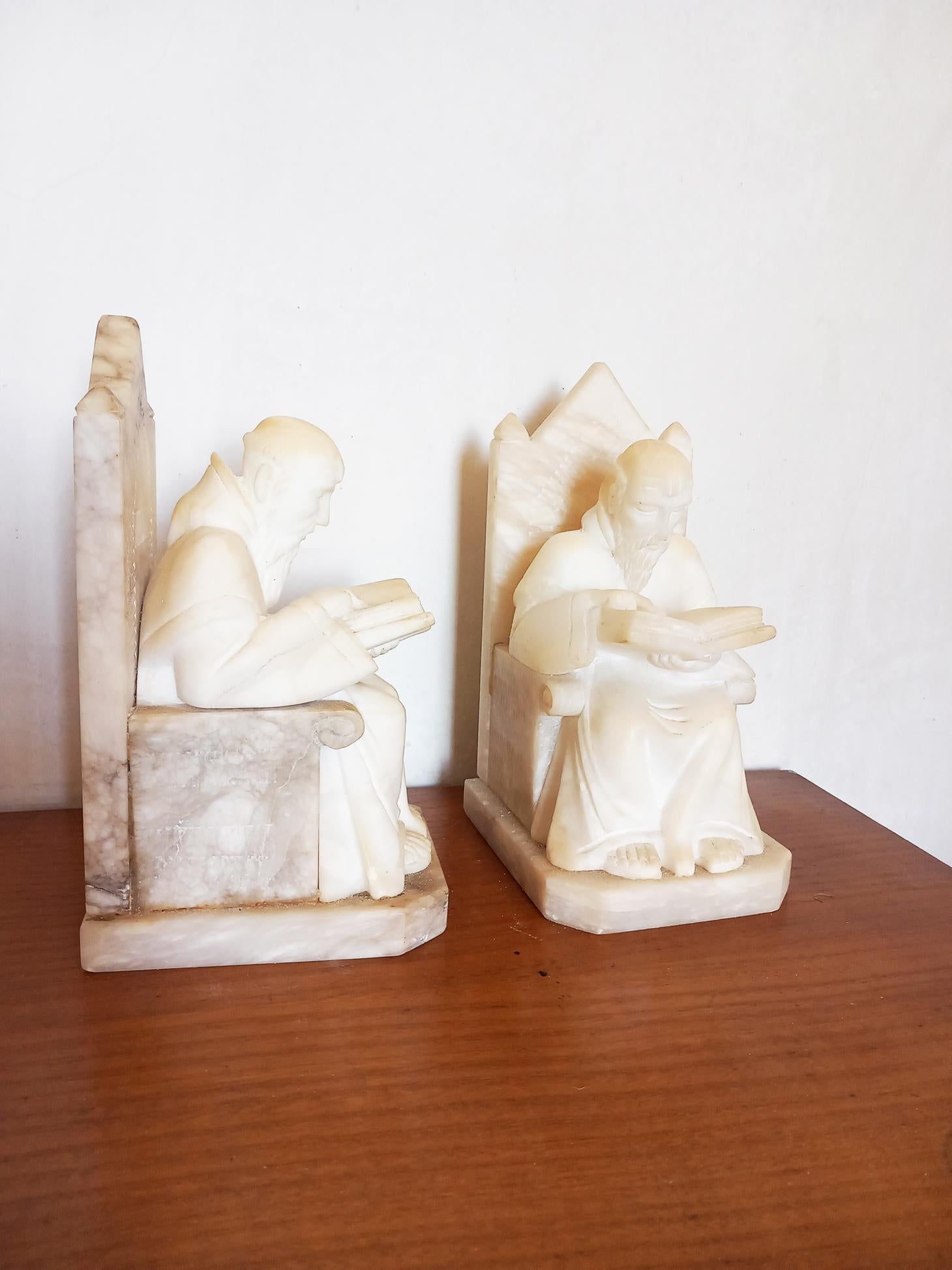 Italian Pair of Alabaster Bookends in Form of Medieval Library Very Original