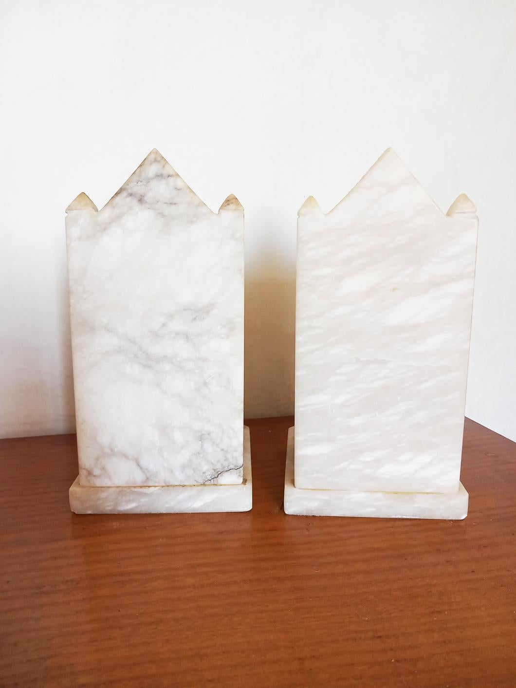 Pair of Alabaster Bookends in Form of Medieval Library Very Original at
