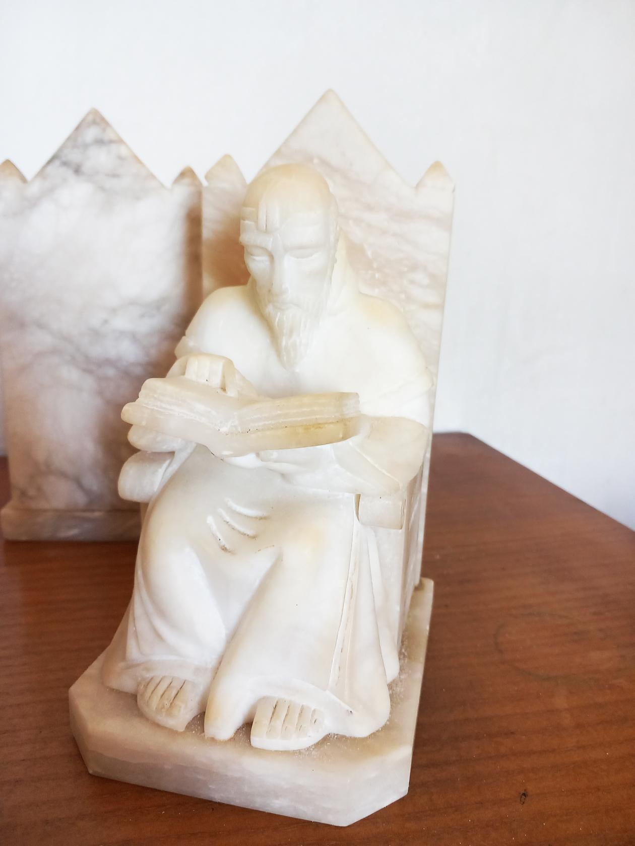 Pair of Alabaster Bookends in Form of Medieval Library Very Original In Good Condition In Mombuey, Zamora