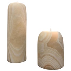 Pair of Alabaster Candleholders Sculpted by Omar Chakil