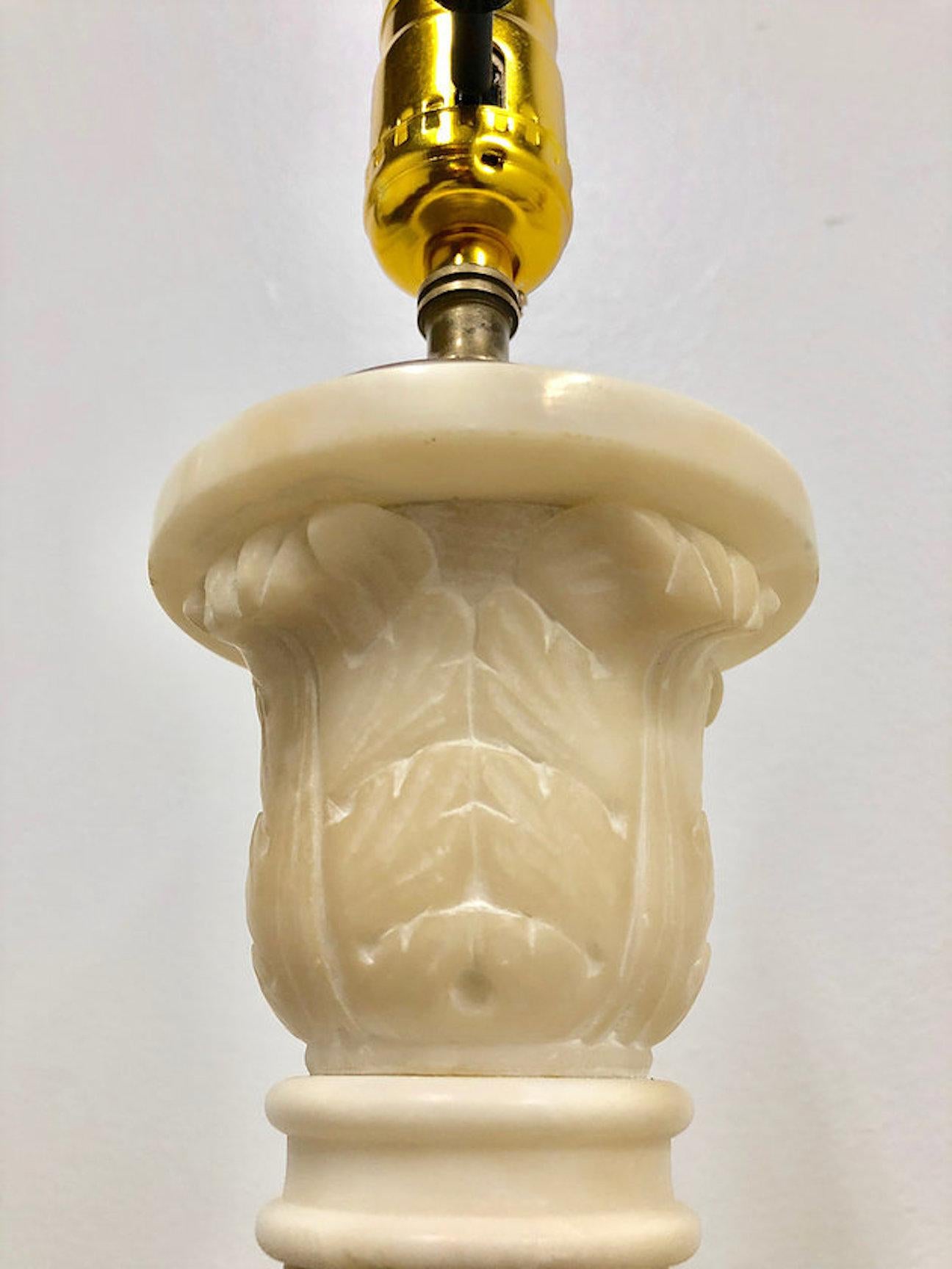 Pair of Alabaster Column Lamps In Good Condition In Dallas, TX