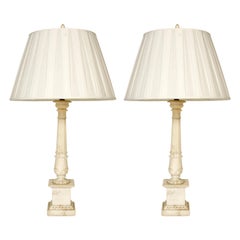 Vintage Pair of Alabaster Column Lamps