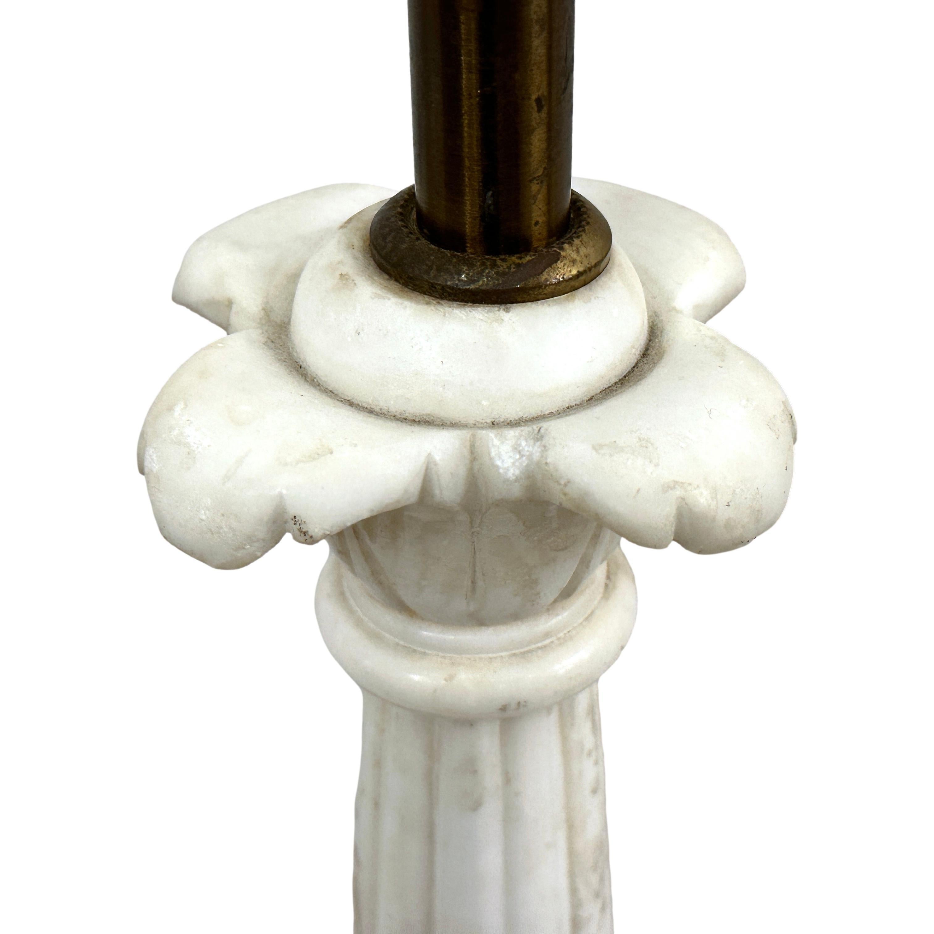 Italian Pair of Alabaster Column Table Lamps For Sale