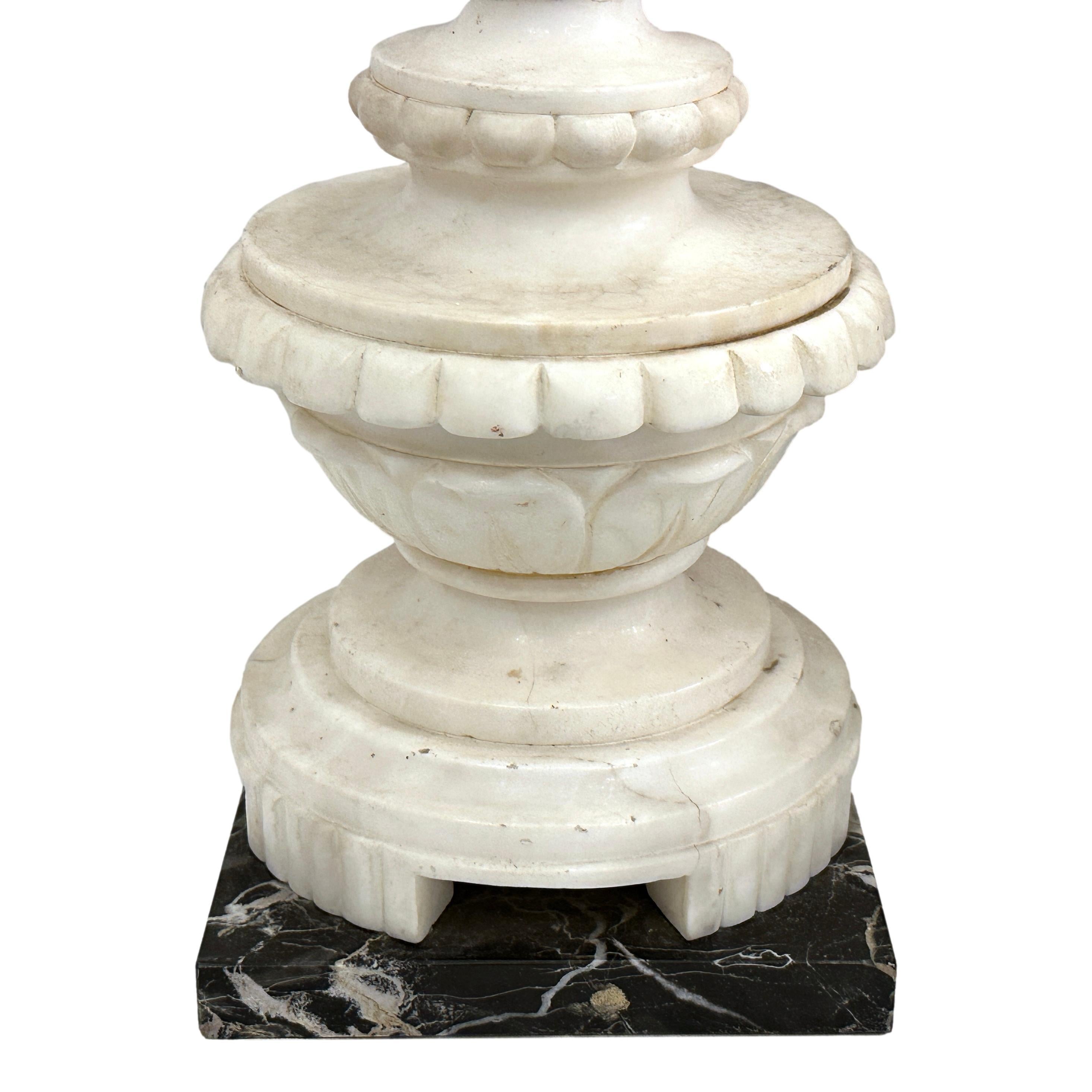 Mid-20th Century Pair of Alabaster Column Table Lamps For Sale