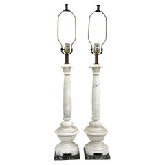 Pair of Alabaster Column Table Lamps