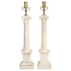 Pair of Alabaster Columnar Lamps with Ionic Capitals