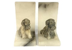 Pair Of Vintage Alabaster Dog Bookends