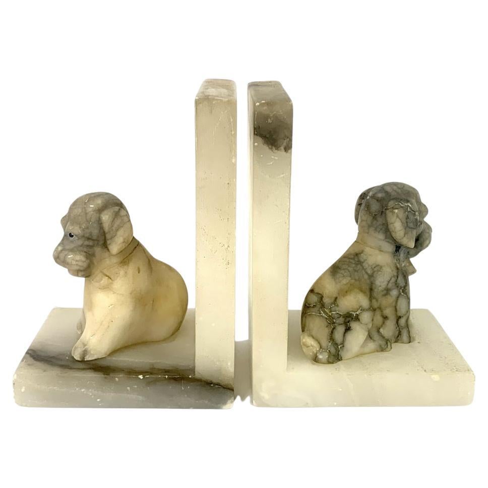Pair Of Vintage Alabaster Dog Bookends