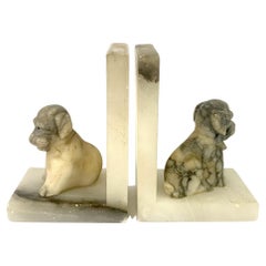 Pair Of Vintage Alabaster Dog Bookends