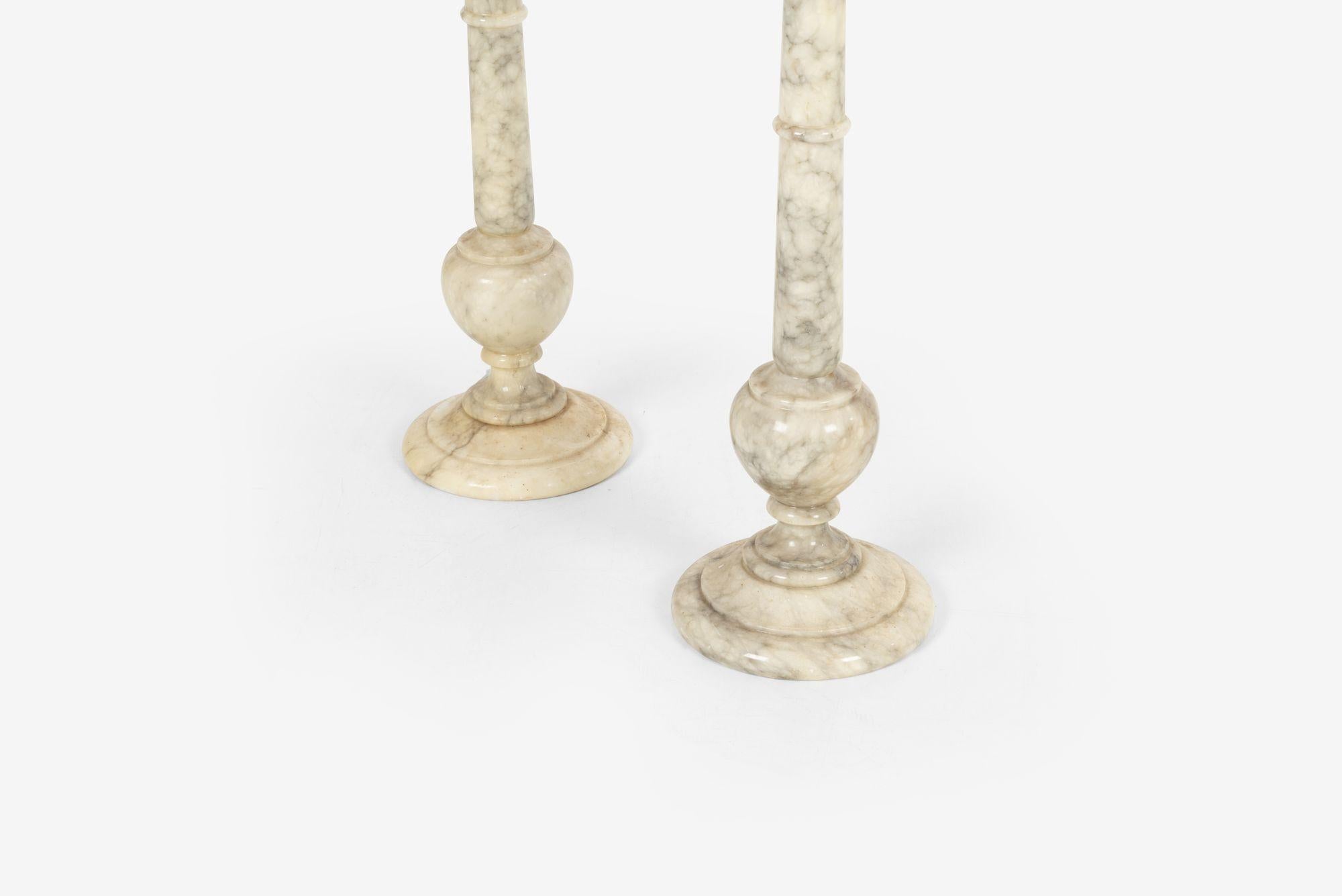 Hand-Carved Pair of Alabaster End Tables or Plant or Display Collums For Sale