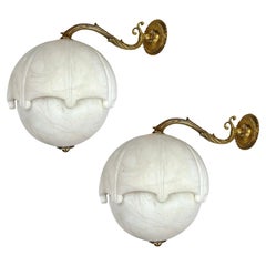 Vintage Pair of Alabaster Globe Sconces