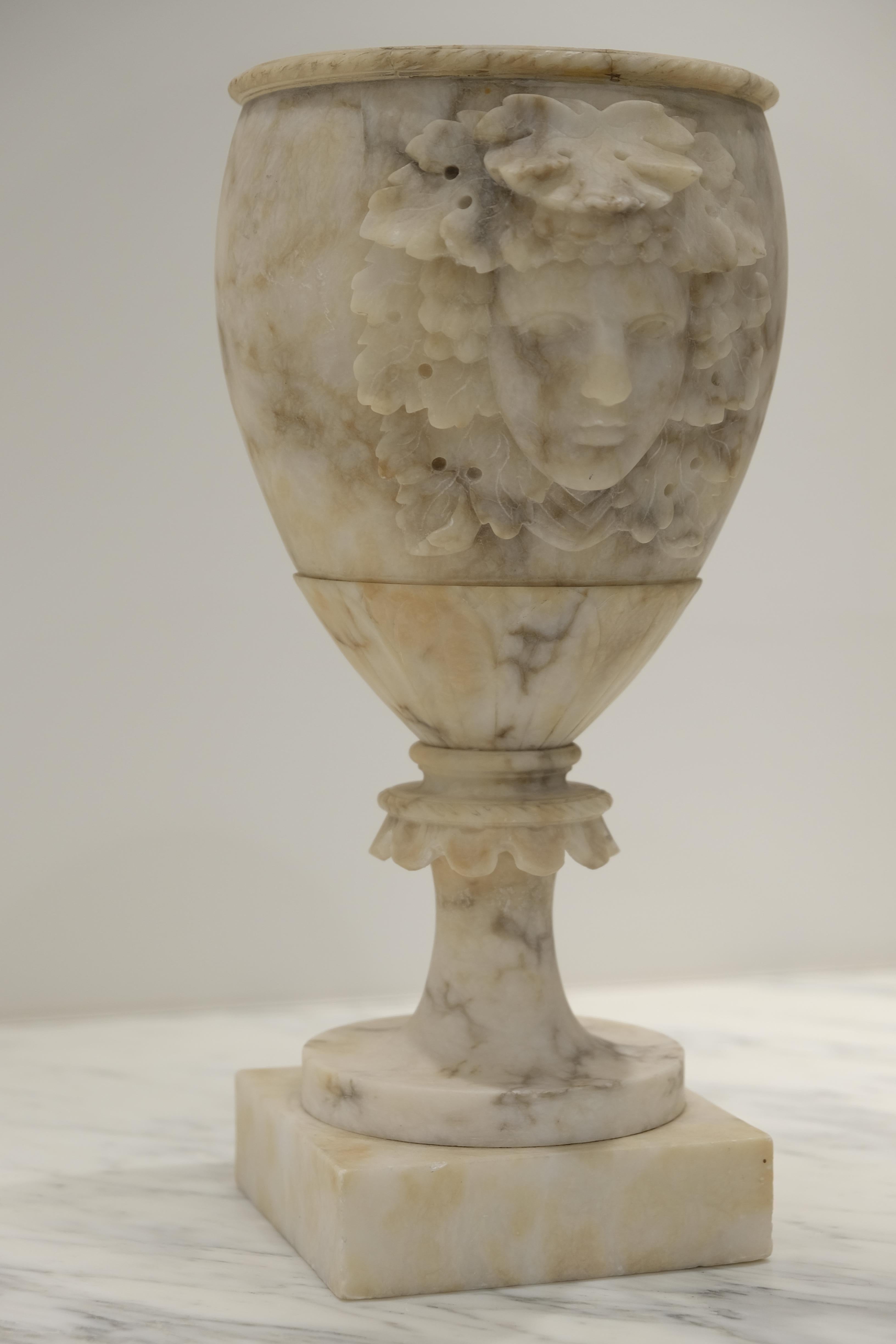 Grand Tour Pair of Alabaster Goblets with Dionysus Heads