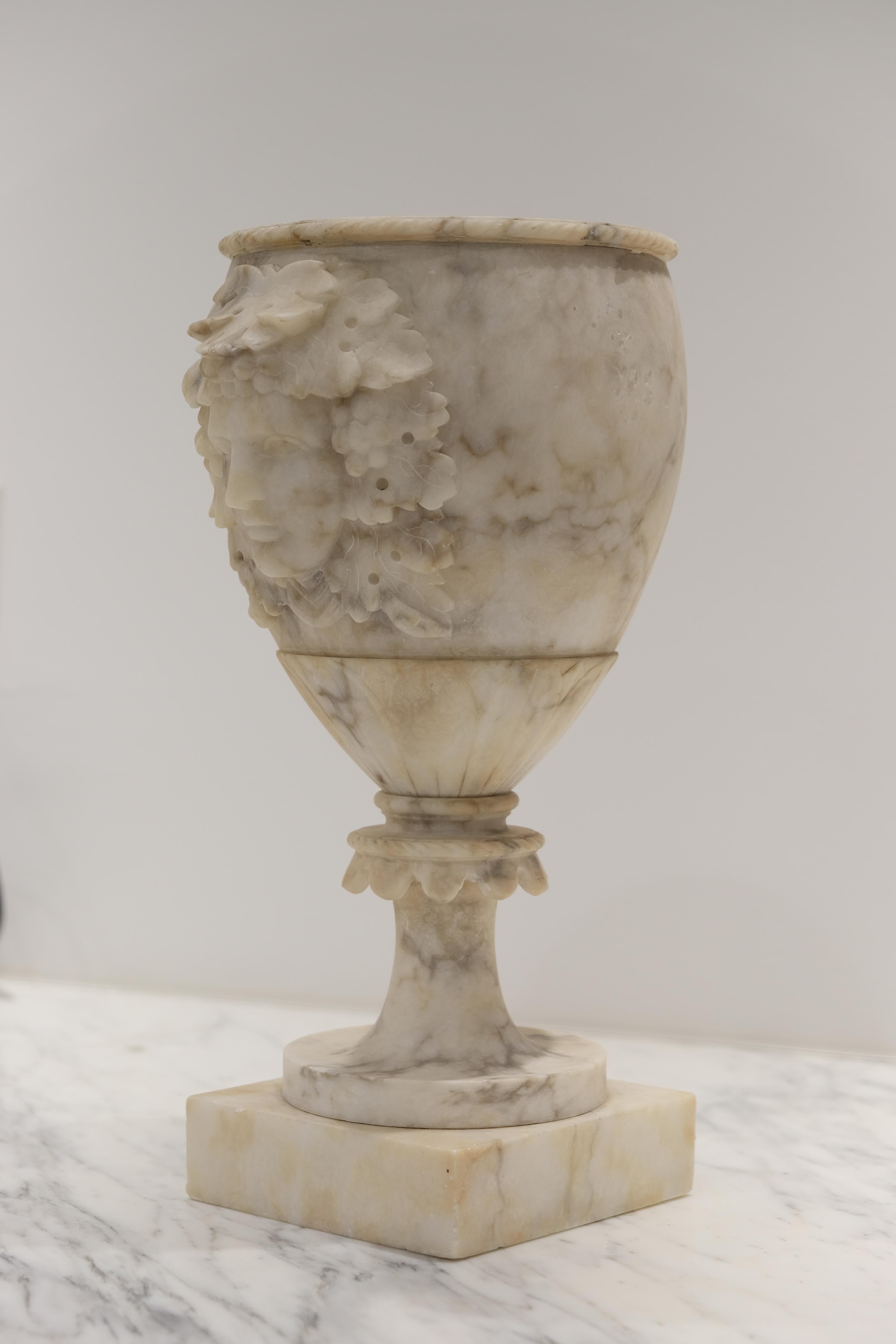 Italian Pair of Alabaster Goblets with Dionysus Heads