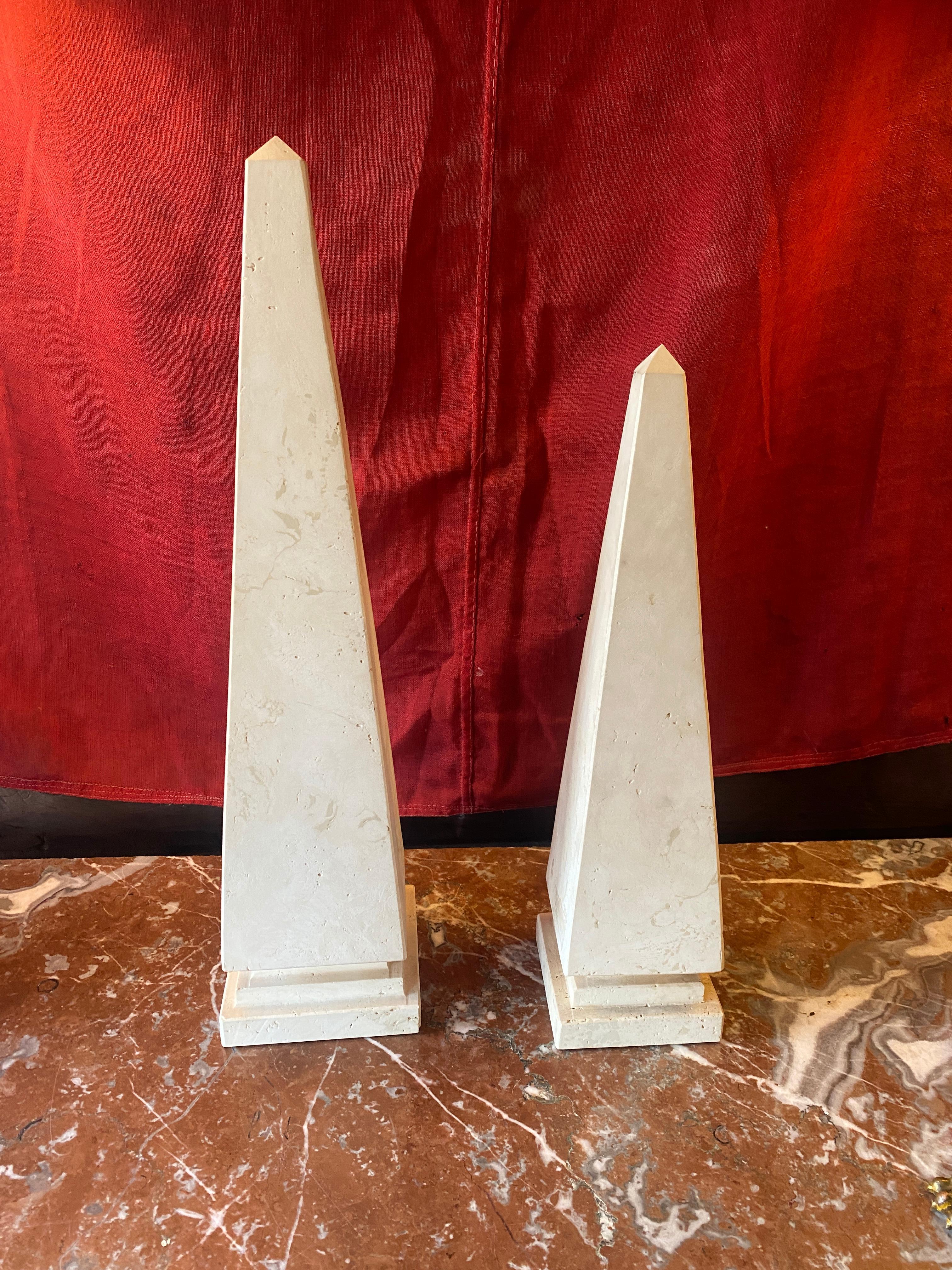 Carved Pair of Alabaster Italian Obelisks For Sale