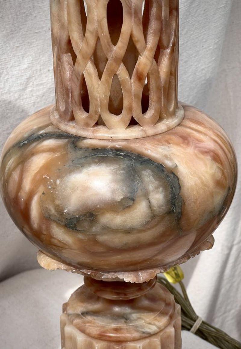 Glazed Pair of Alabaster Lamp Base, Early 20th Century For Sale