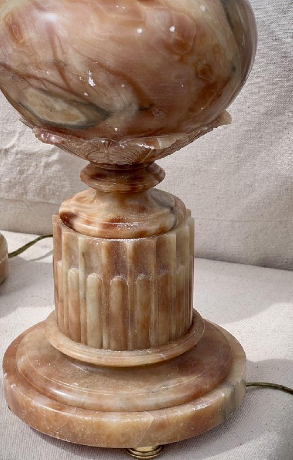 Pair of Alabaster Lamp Base, Early 20th Century In Good Condition For Sale In West Hollywood, CA