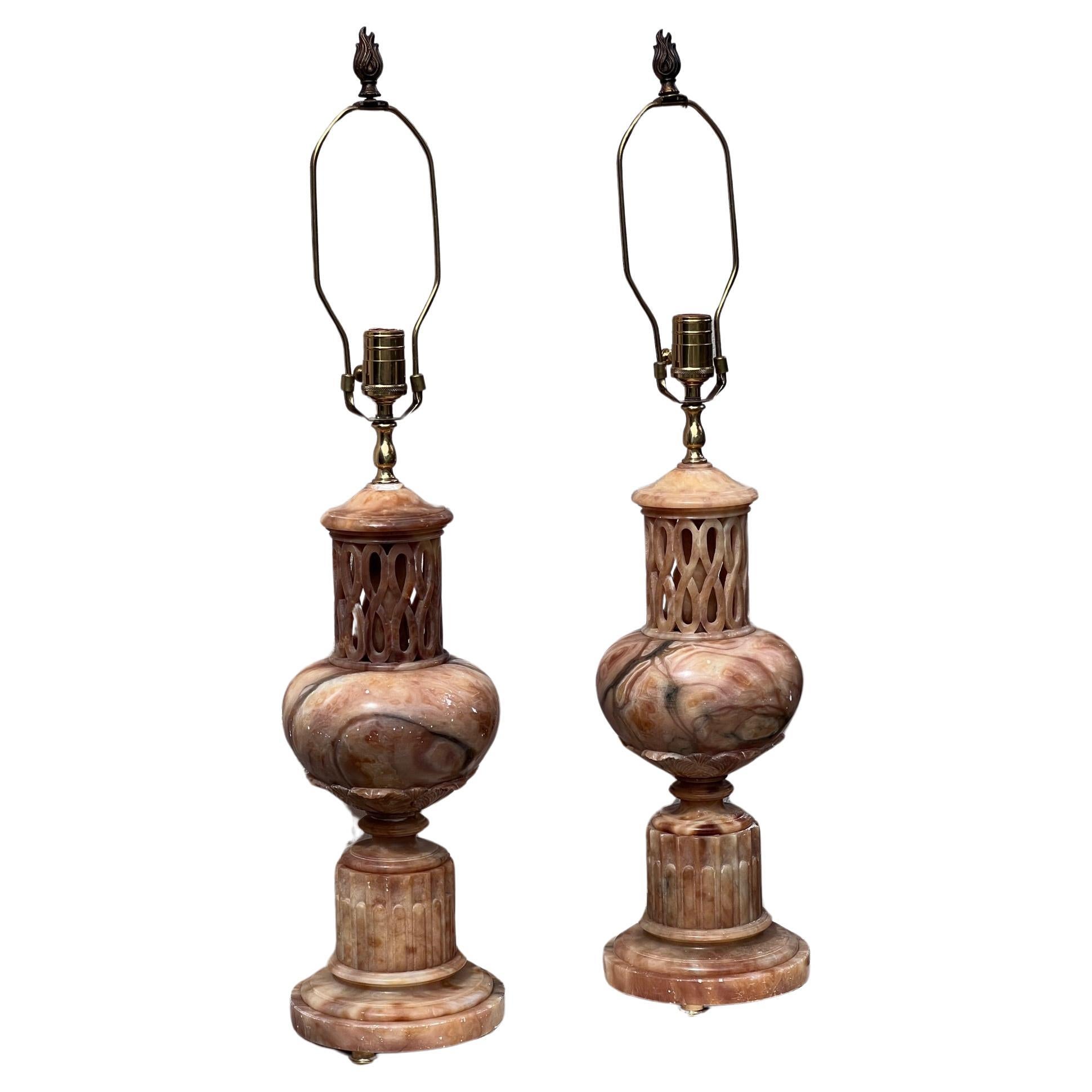 Paar Lampensockel aus Alabaster, frühes 20. Jahrhundert